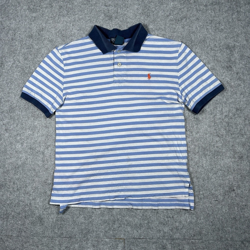Polo Ralph Lauren Polo Shirt Boys Size Medium 10-12 Striped‎ Blue Preppy Pony